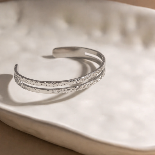 Sleek Hammered Silver Bracelet