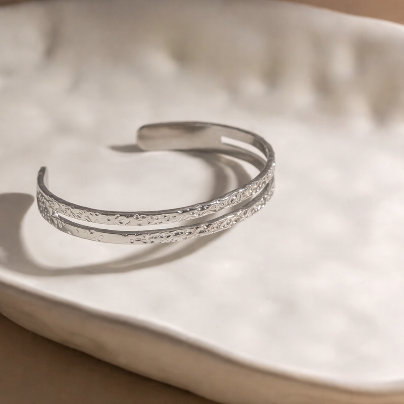 Sleek Hammered Silver Bracelet