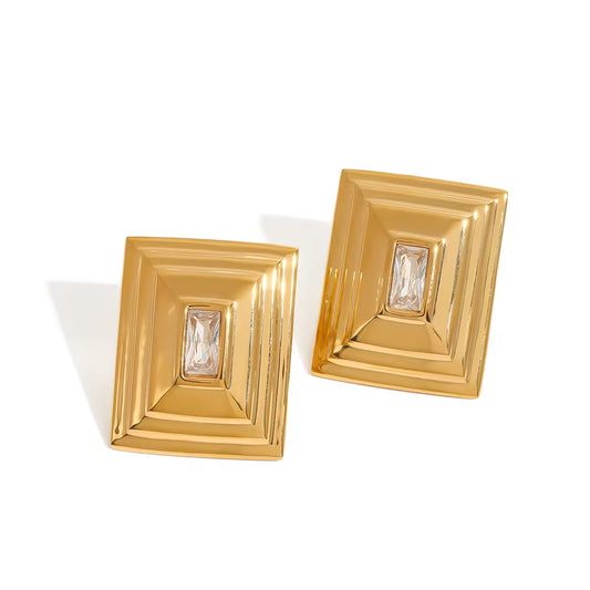 RECTANGULAR GOLD STATEMENT STUD EARRINGS