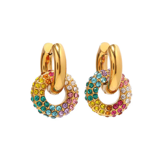 RAINBOW CRYSTAL HOOP EARRINGS