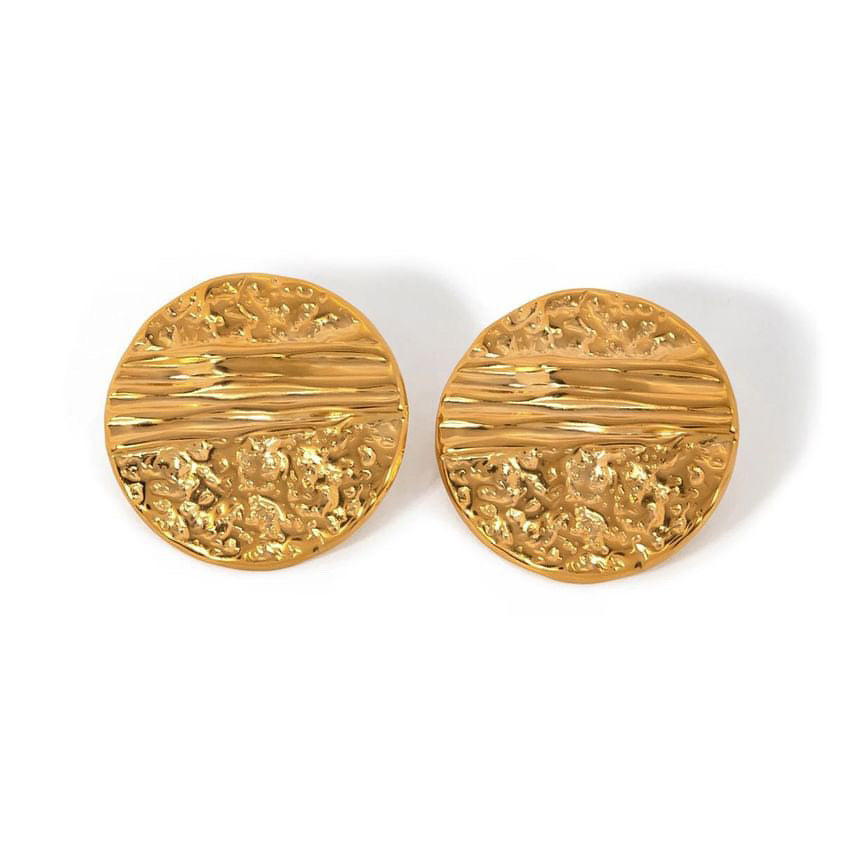 18k Gold Plated  Hammer Round Stud Earrings