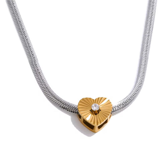 Dual Tone Heart Charm Necklace