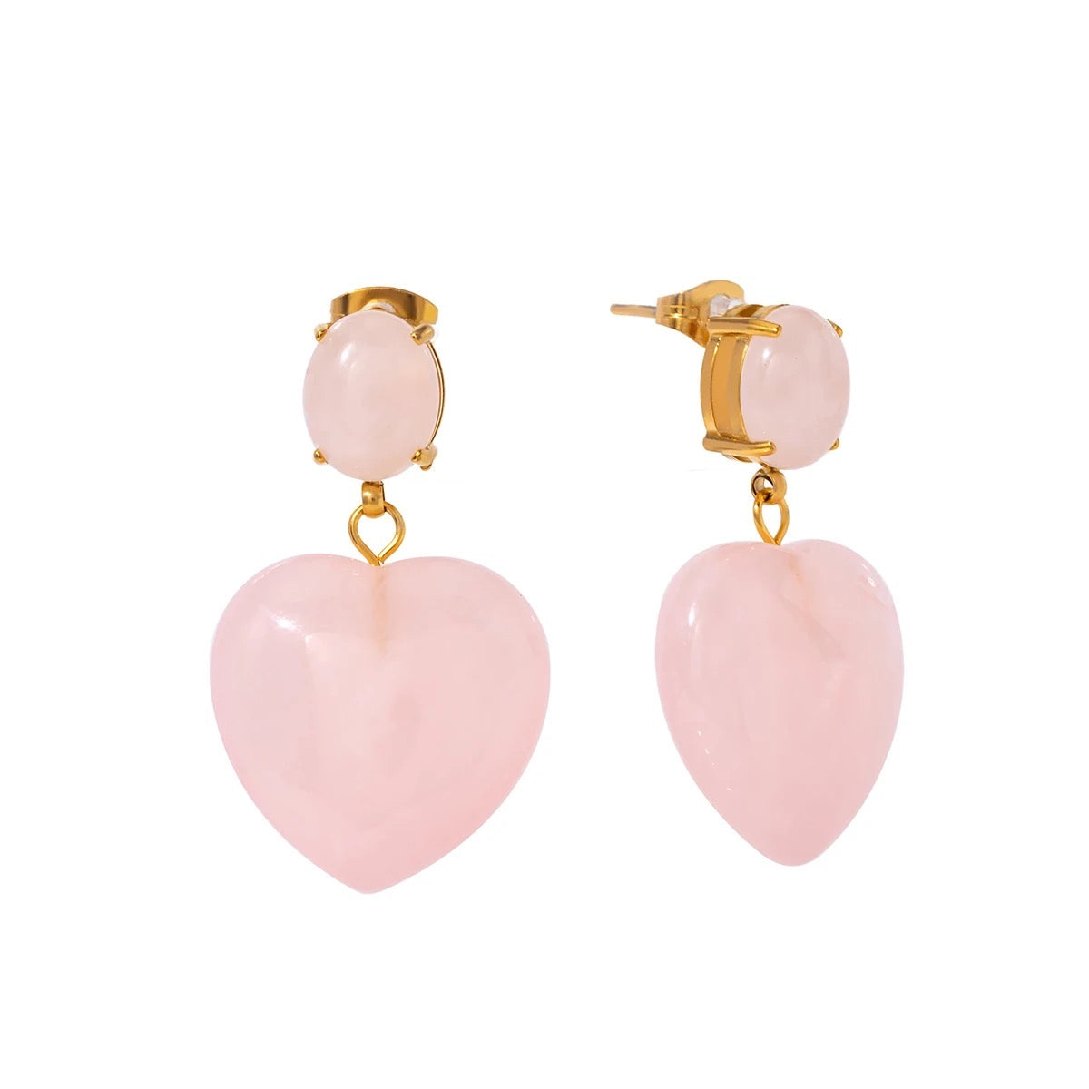 Rose Pink  Crystal Heart Earrings