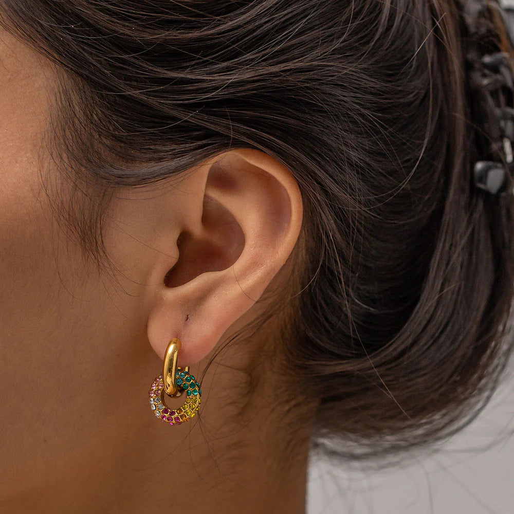 RAINBOW CRYSTAL HOOP EARRINGS