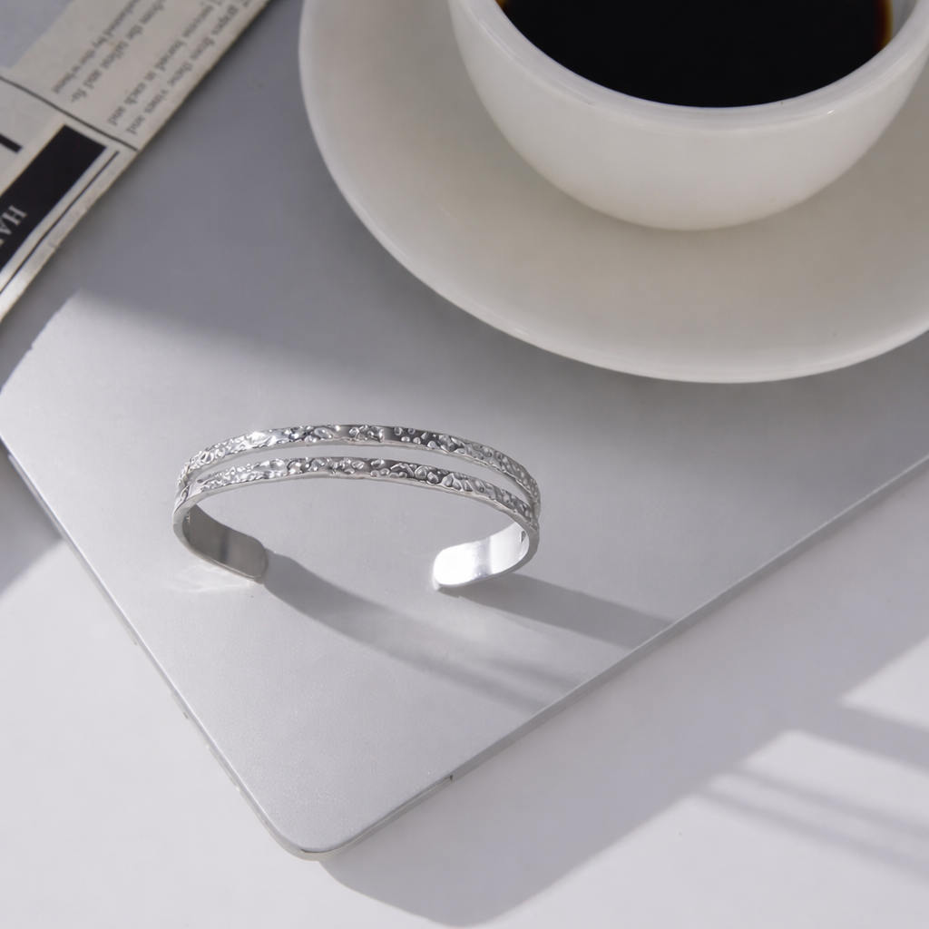 Sleek Hammered Silver Bracelet