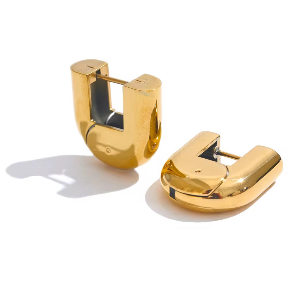 U Lock Gold Hoop Earrings