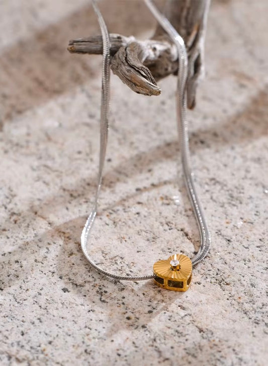 Dual Tone Heart Charm Necklace