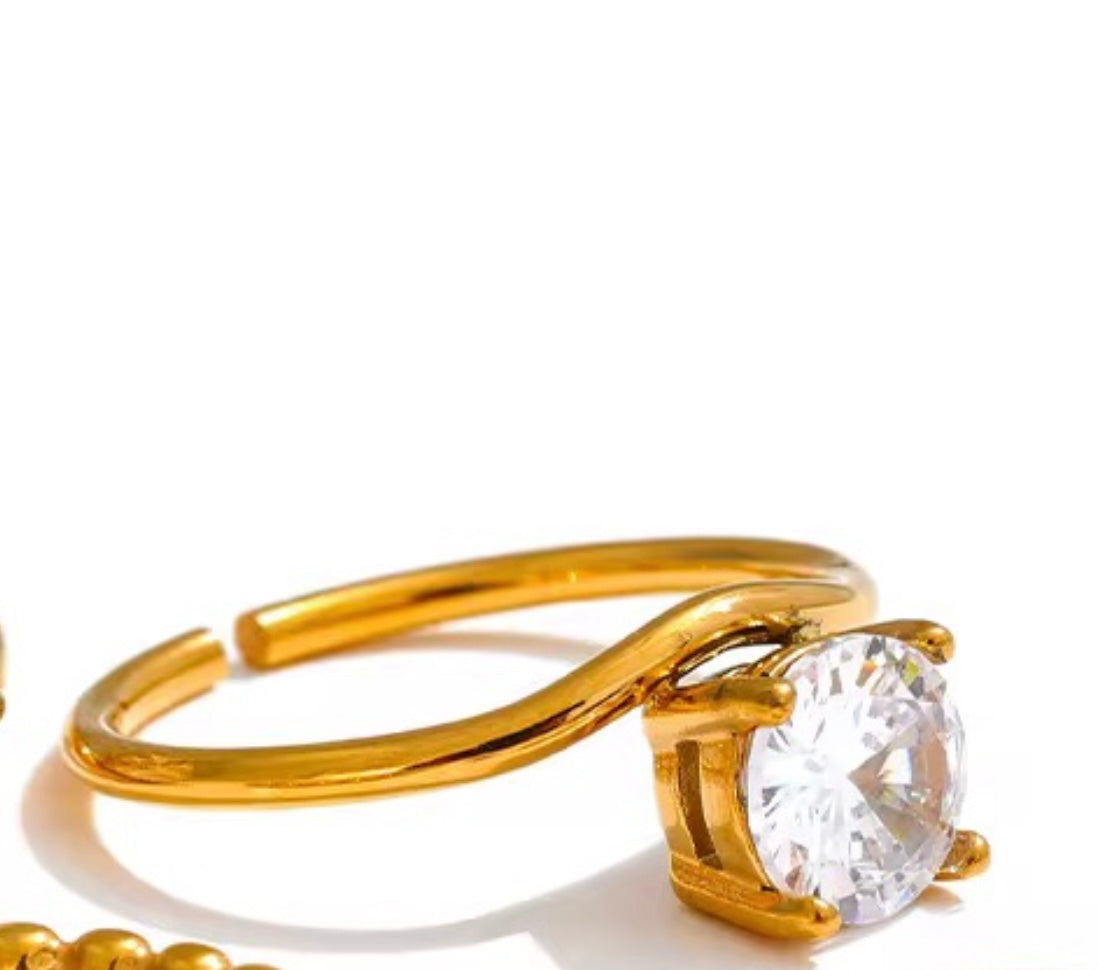One Stone Adjustable Gold Ring