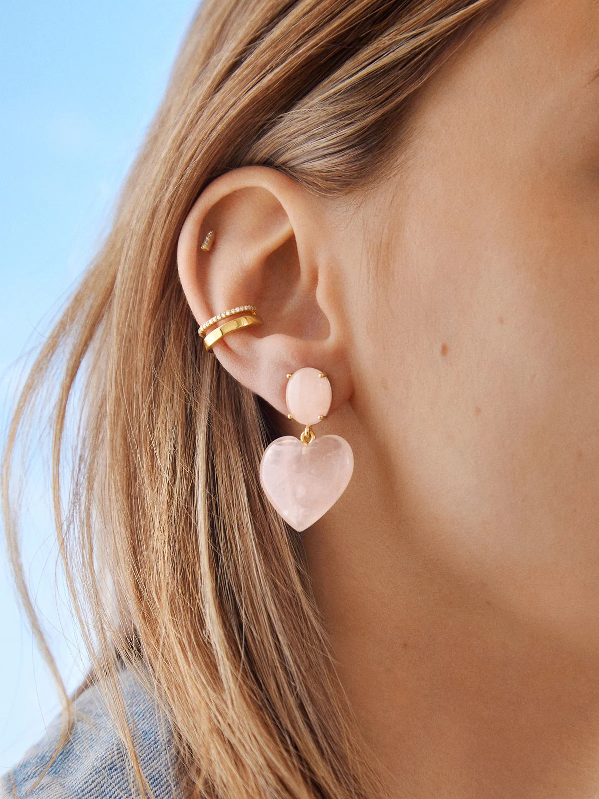 Rose Pink  Crystal Heart Earrings