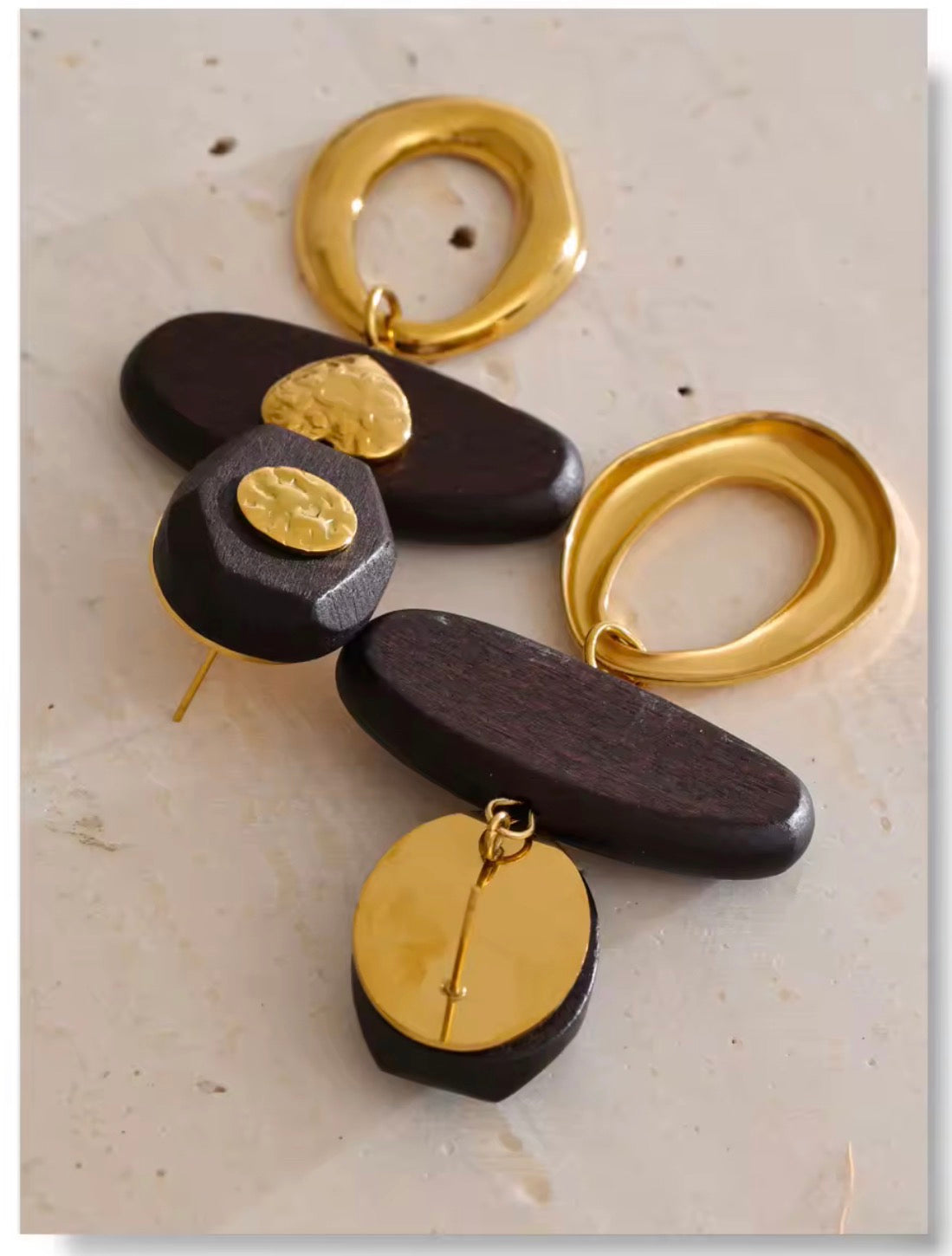 Brown wood Golden Heart Earring