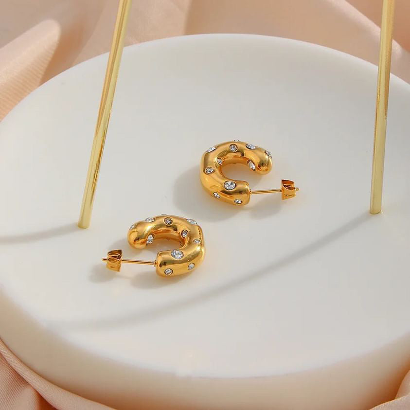 Chunky C ShapeZircon Hoop Earrings