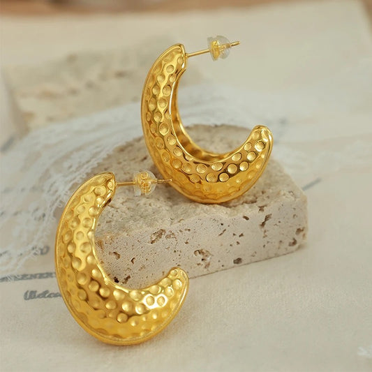 18k Gold Plated  Hammer Moon Stud Earrings