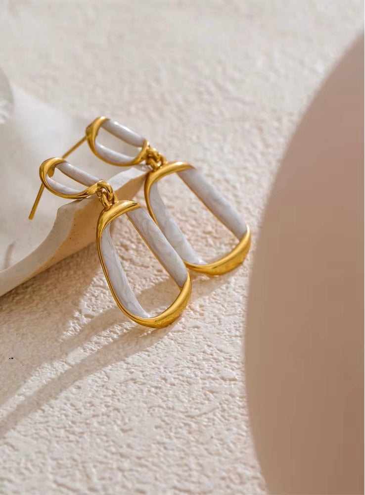 White Enamel Hoop Earring