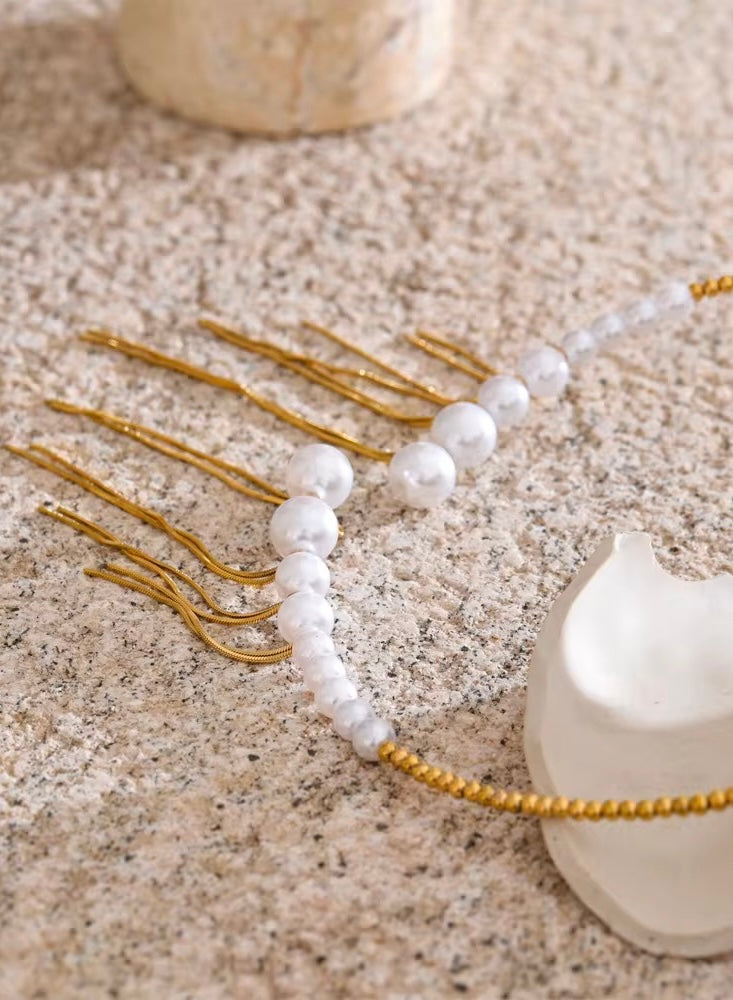 Pearls Tassel Drop Necklace