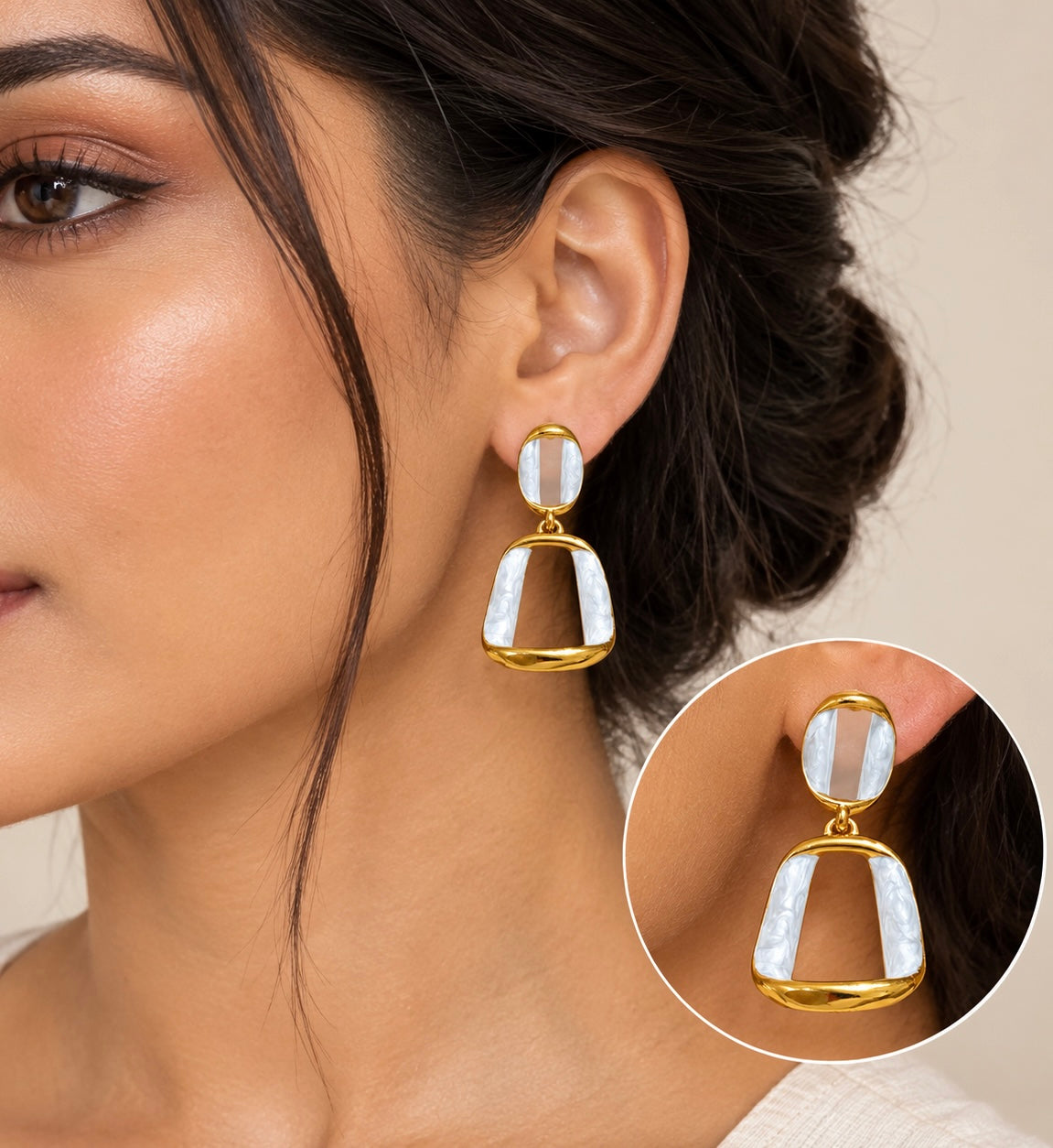 White Enamel Hoop Earring