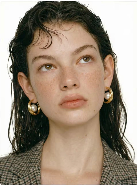 Golden Curve Pearl Earrings