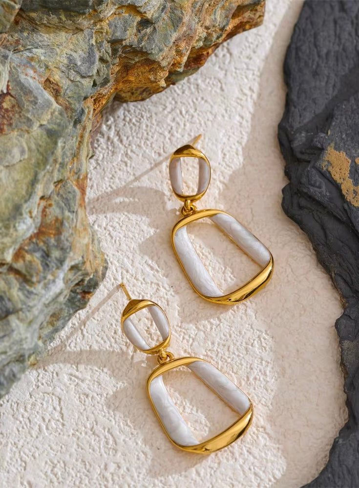 White Enamel Hoop Earring