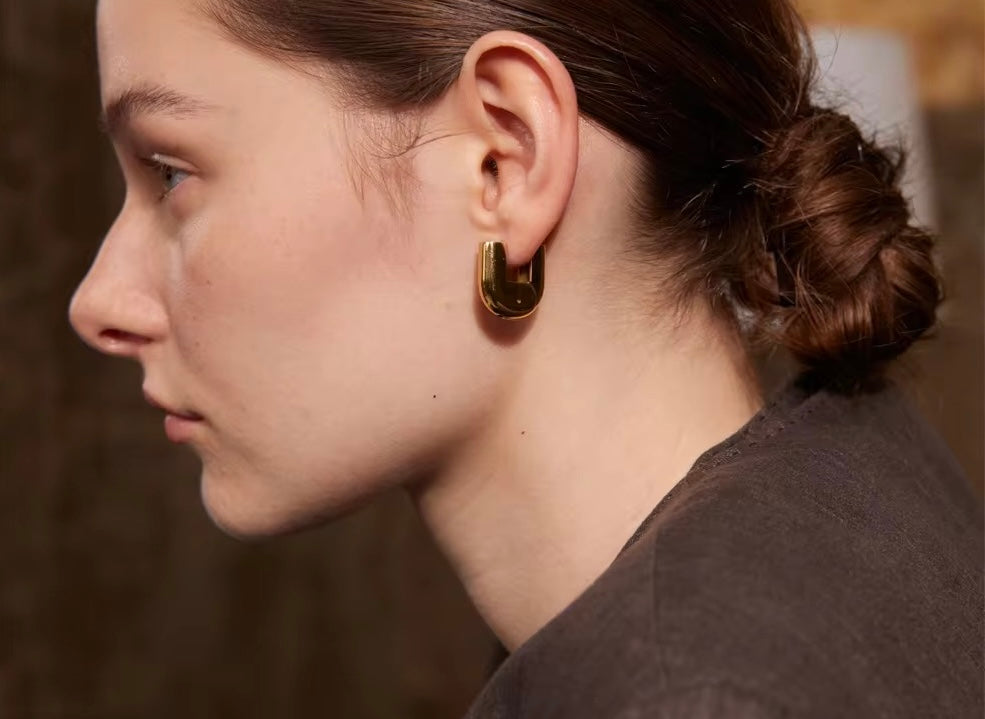 U Lock Gold Hoop Earrings