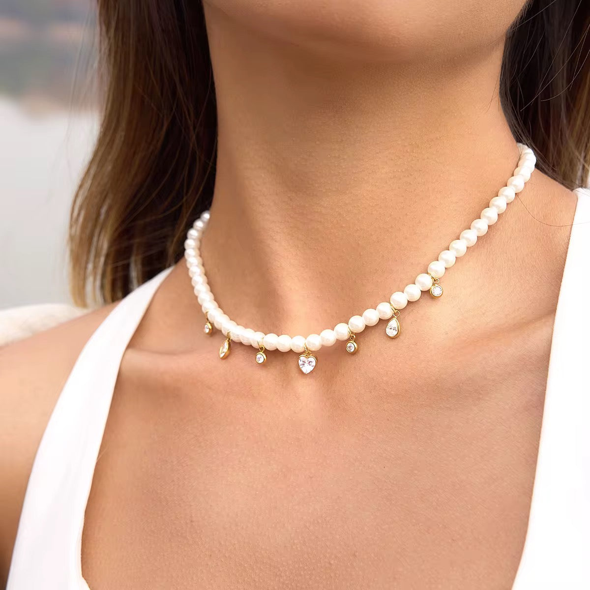 Elegant Pearl Zirconia Necklace