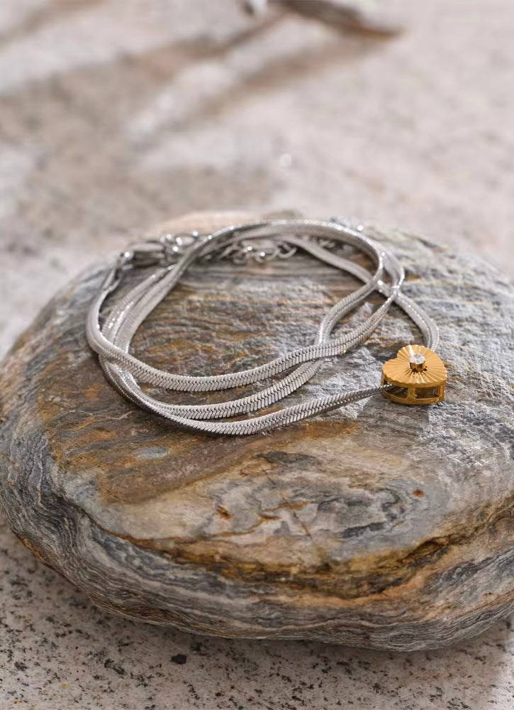 Dual Tone Heart Charm Necklace