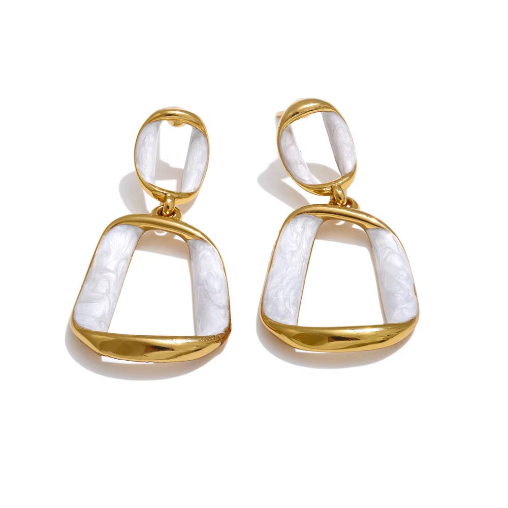 White Enamel Hoop Earring