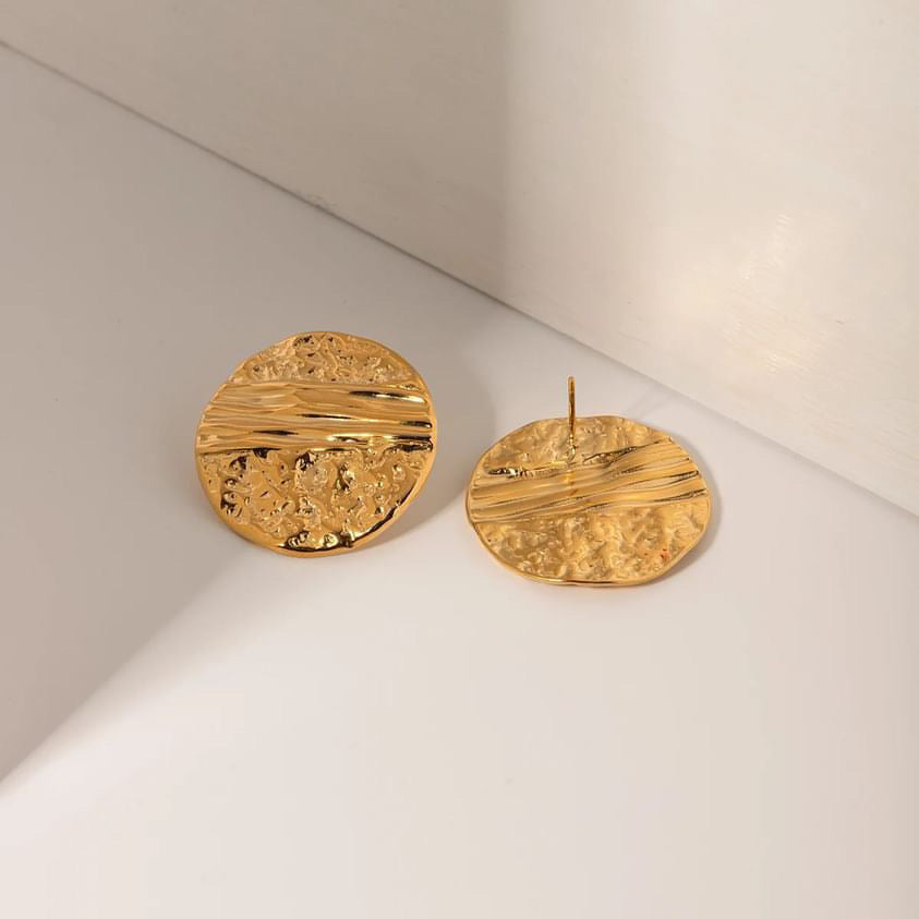 18k Gold Plated  Hammer Round Stud Earrings