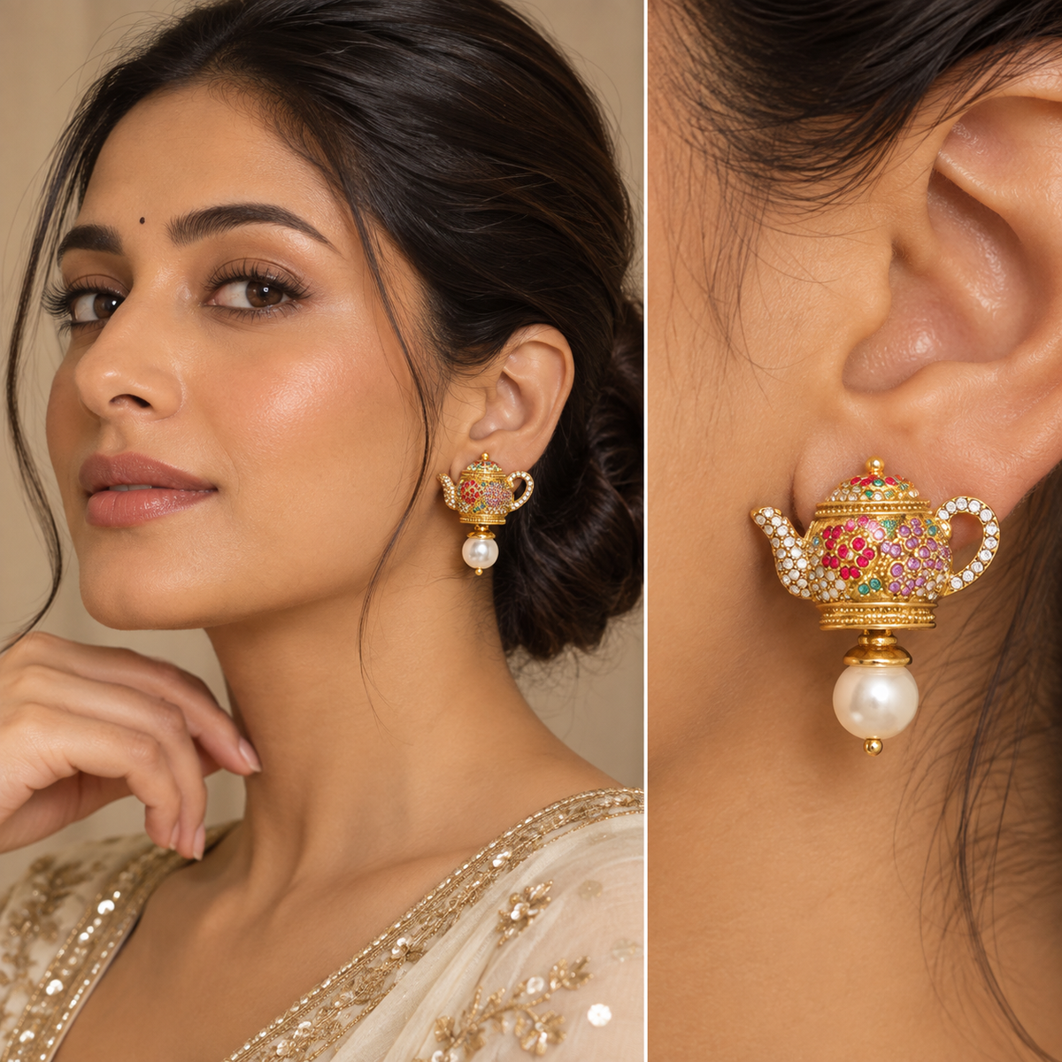 Pearl Teapot Earrings
