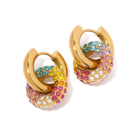 RAINBOW CRYSTAL HOOP EARRINGS