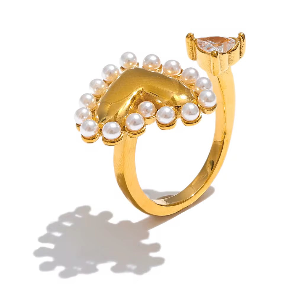 PEARL HEART RING