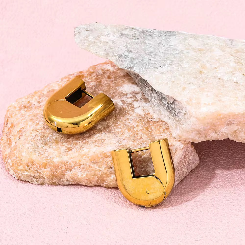 U Lock Gold Hoop Earrings