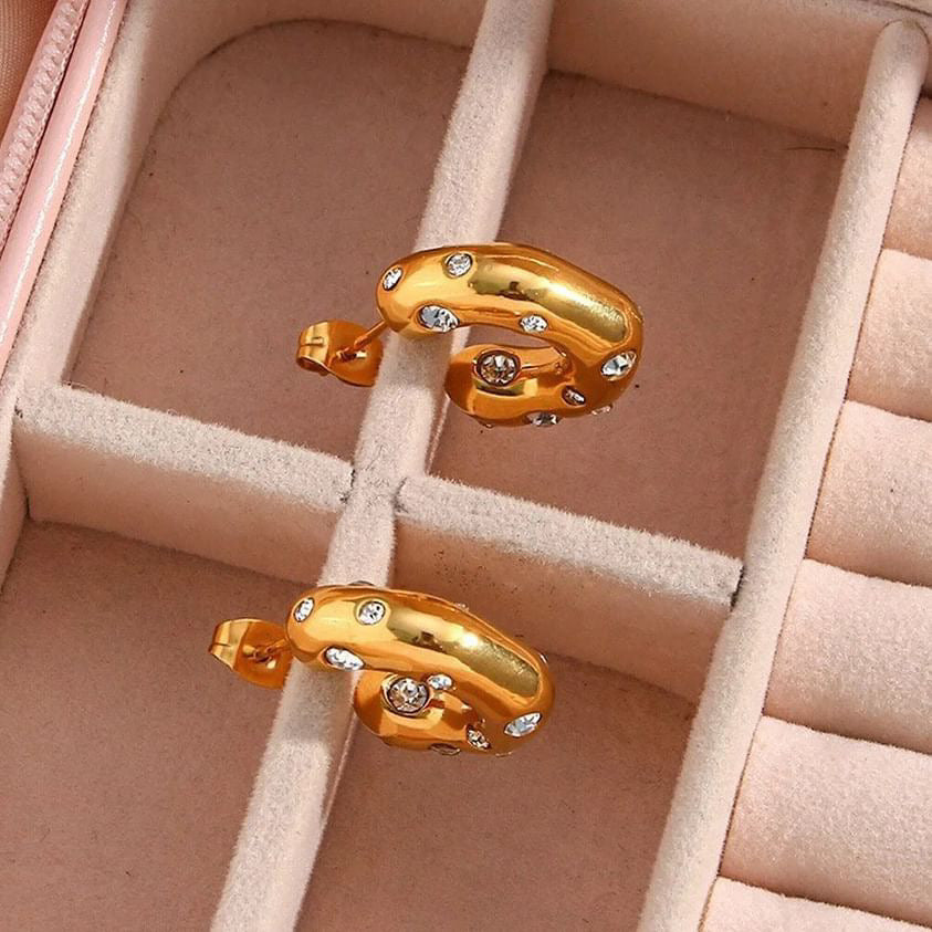 Chunky C ShapeZircon Hoop Earrings