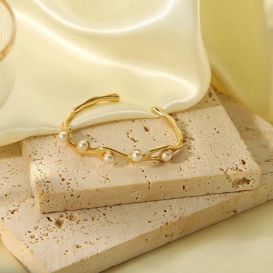 Pearl Open Bangle Bracelet