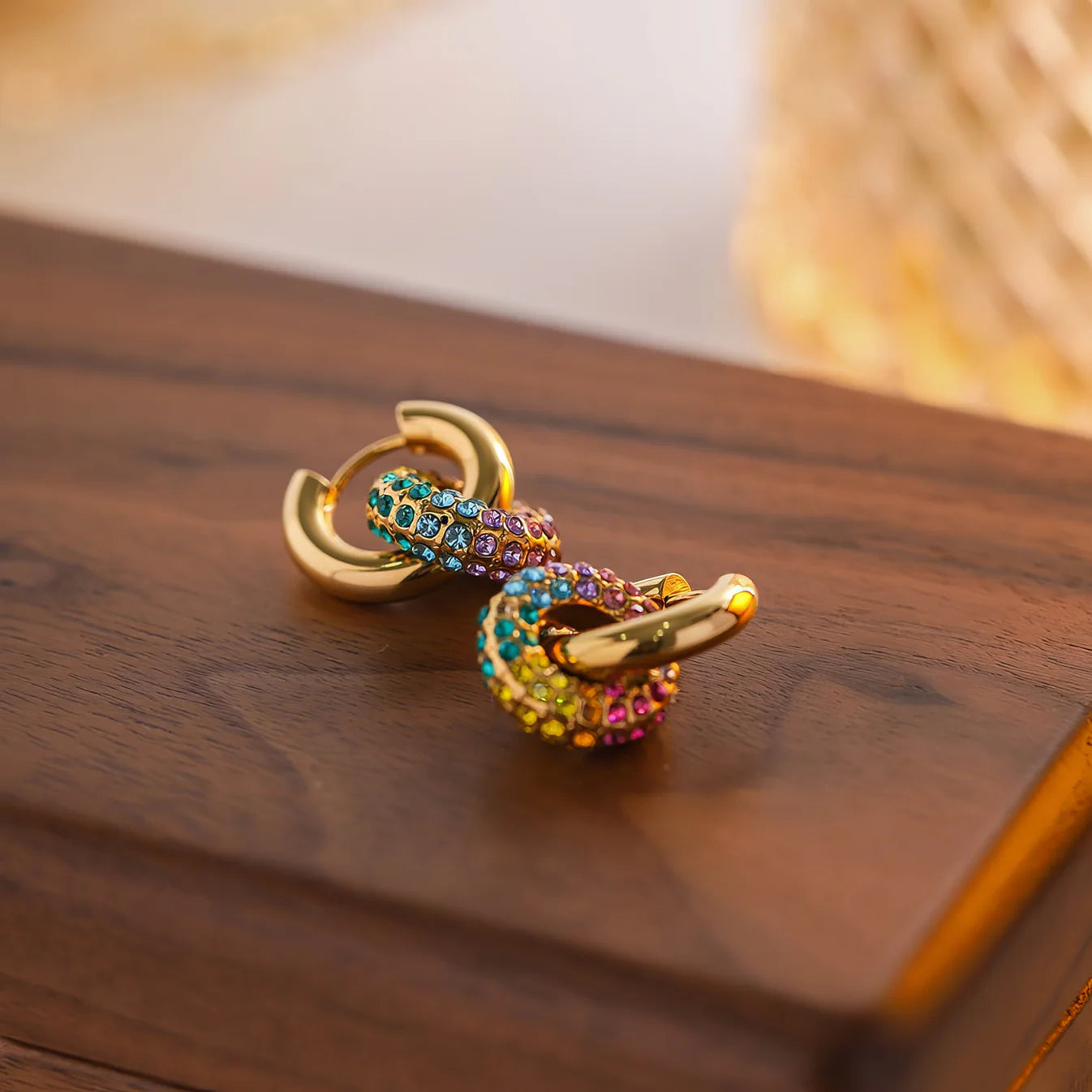 RAINBOW CRYSTAL HOOP EARRINGS