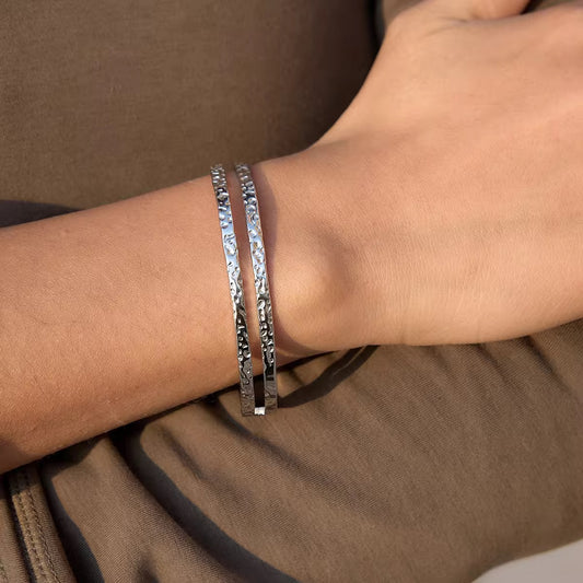 Sleek Hammered Silver Bracelet
