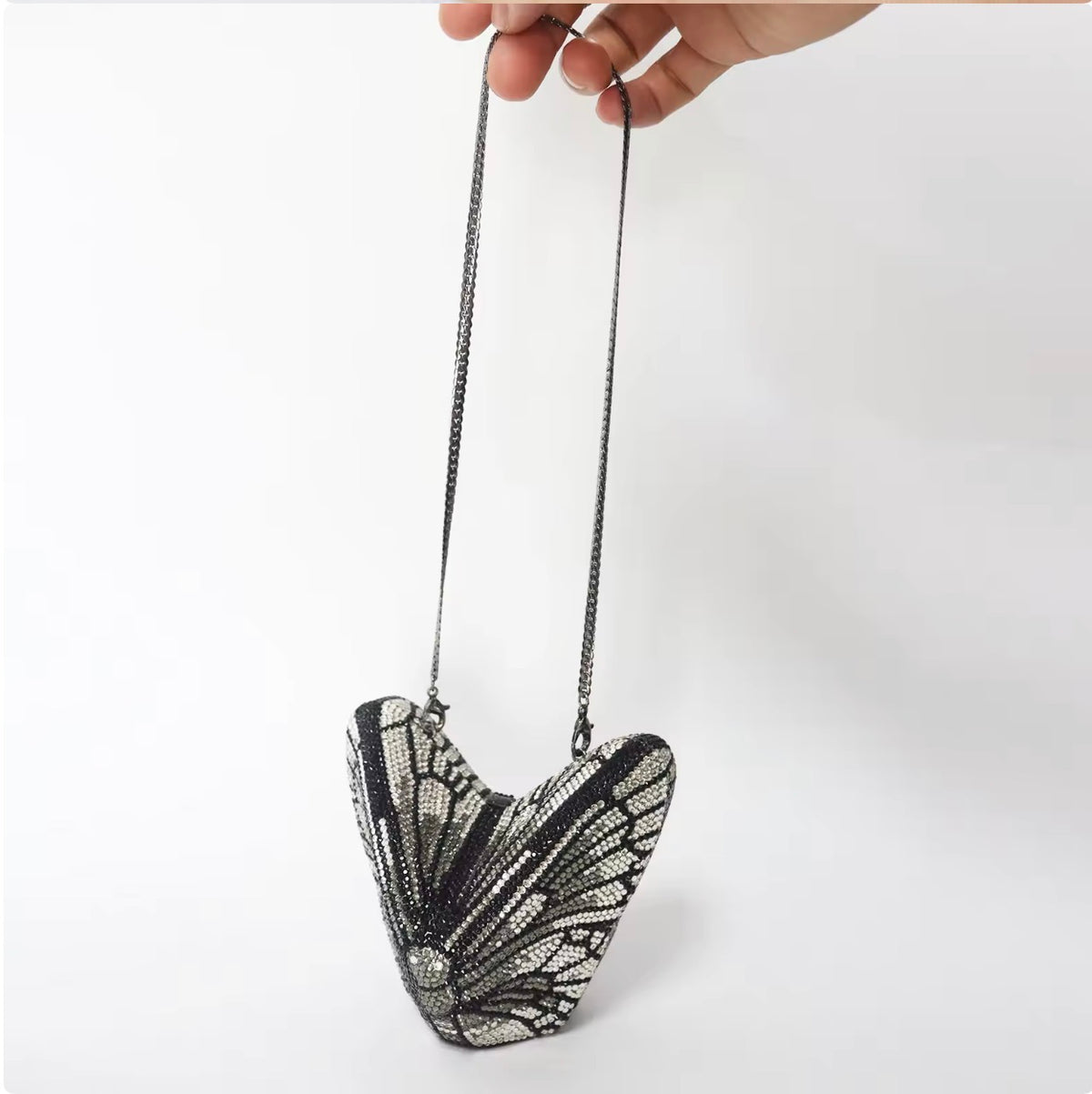 Black Flutter Rhinestone Butterfly Clutch