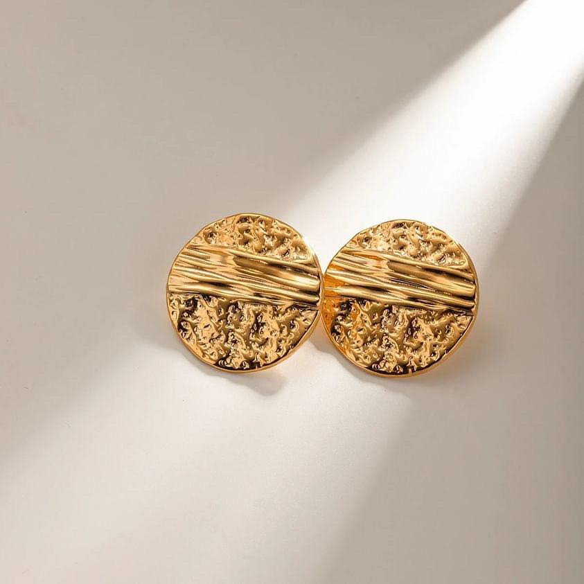 18k Gold Plated  Hammer Round Stud Earrings