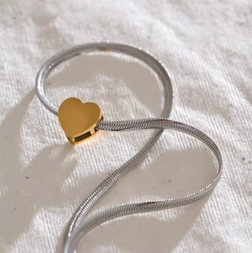 Dual Tone Heart Charm Necklace