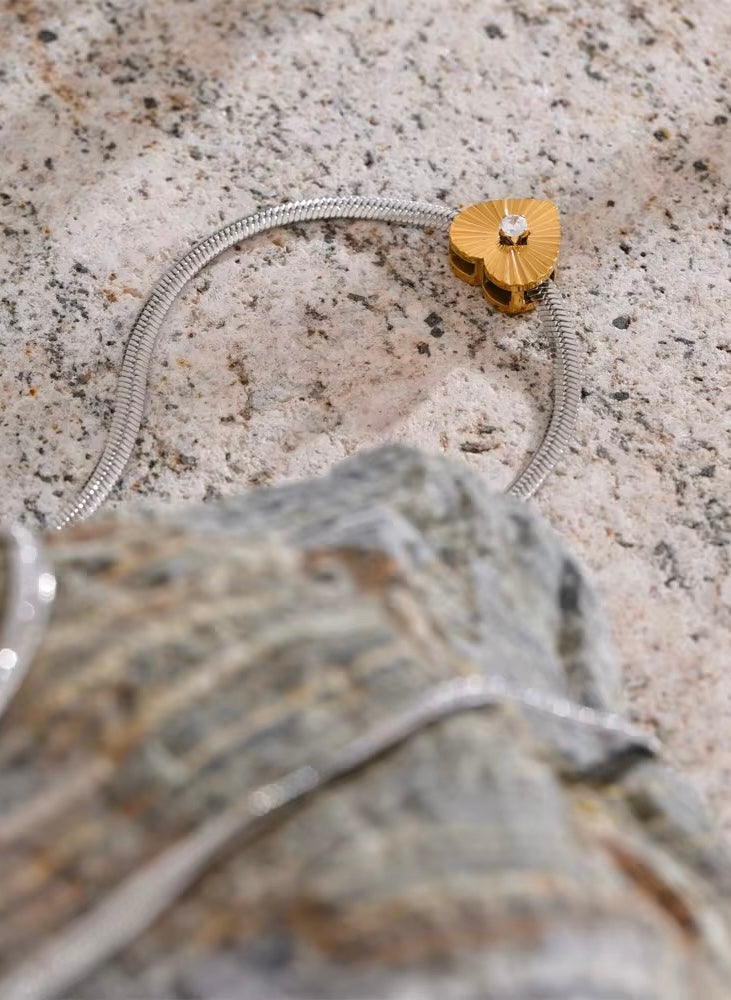Dual Tone Heart Charm Necklace
