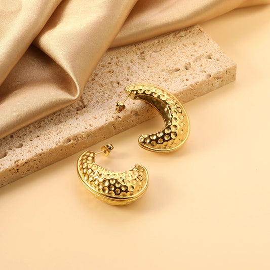 18k Gold Plated  Hammer Moon Stud Earrings