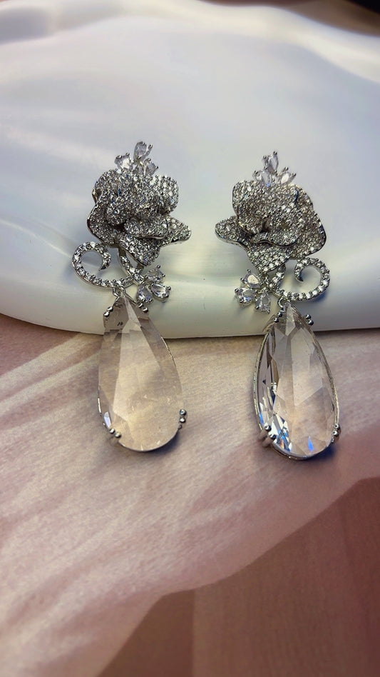 White Rose Diamond Earrings