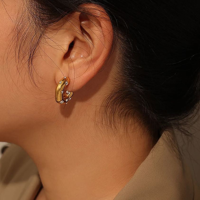 Chunky C ShapeZircon Hoop Earrings