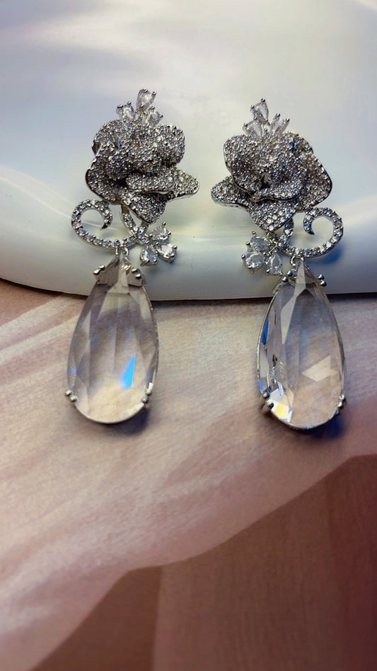 White Rose Diamond Earrings