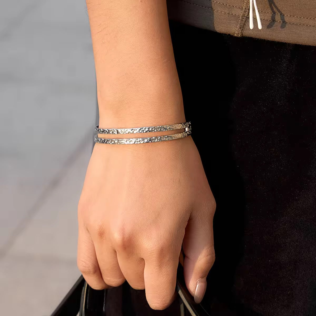 Sleek Hammered Silver Bracelet