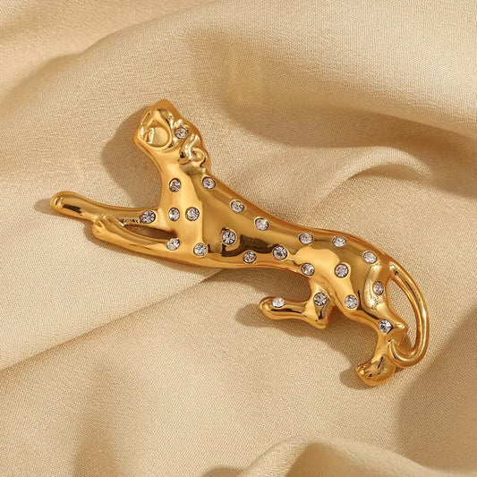 Golden Panther Zircon Brooch