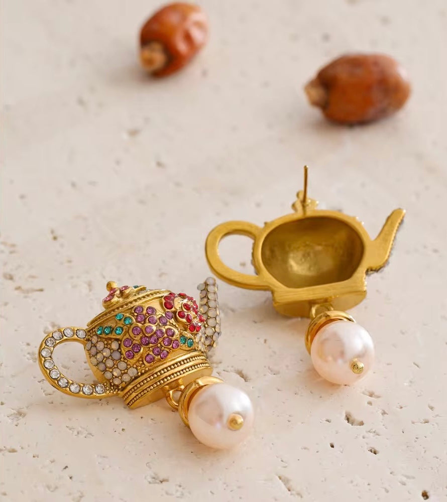 Pearl Teapot Earrings