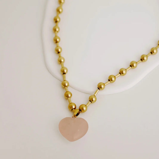 Rose Pink Crystal Heart Pendant Necklace
