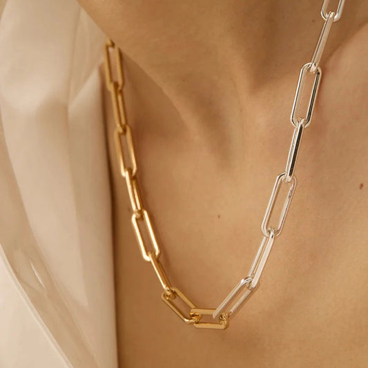 Dual Tone Paper Clip Chain Necklace
