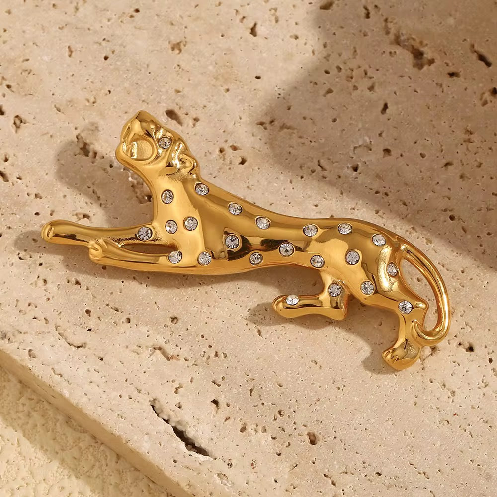 Golden Panther Zircon Brooch
