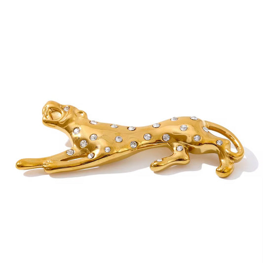 Golden Panther Zircon Brooch