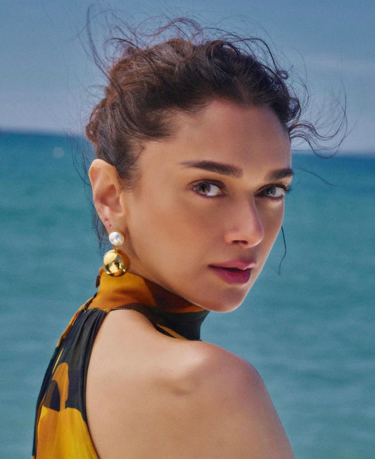 Pearl Hemisphere Gold Plated  Drop Earring // Aditi rao